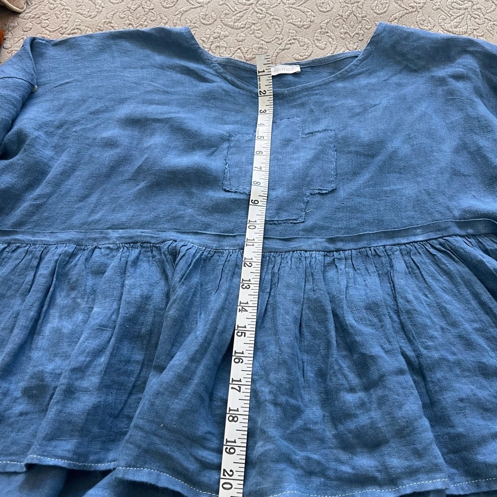 Made in Italy Blue Linen Top with Patch Detail - Picture 3 of 5